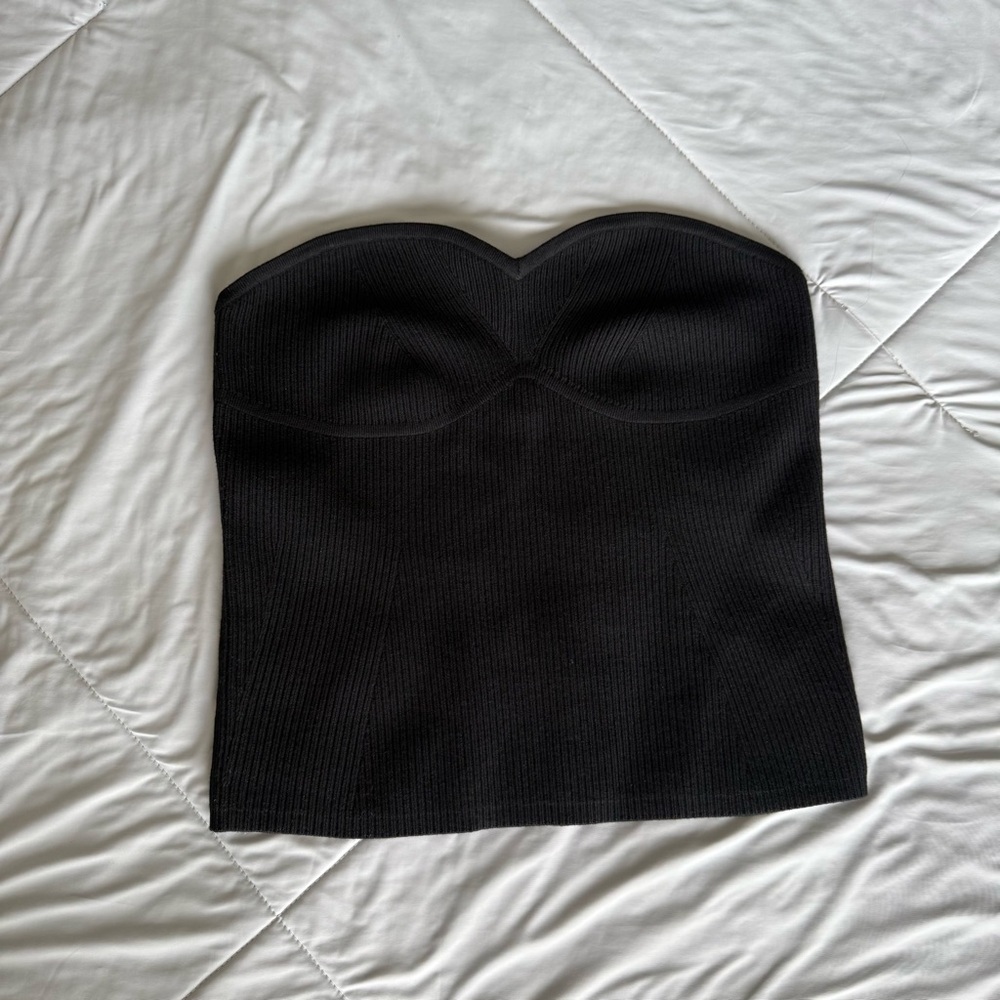 Derek Lam Black Strapless Ribbed Bustier Tank Top